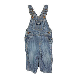 OshKosh B'Gosh Overalls‎ Jeans Boys 12M Blue White Striped Engineer Bib Vintage